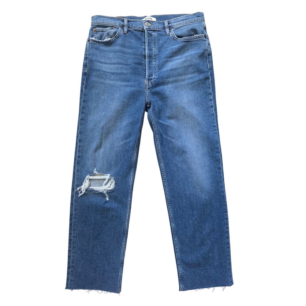 RE/DONE 70s Ultra High Rise Stove Pipe Jeans Size 31 Vintage Indigo Stretch - Picture 2 of 12